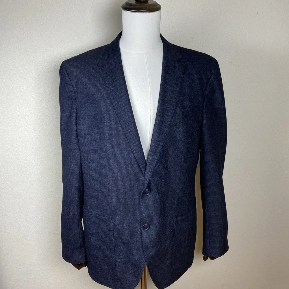 Boss Hugo Boss Travel Blazer Men's 44R Blue Slim Unstructured Wool Silk Stretch